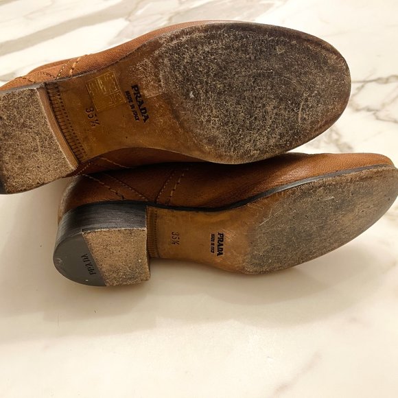 ❤️ PRADA DESIGNER ITALIAN LEATHER ANKLE CALF LOW CROSS BUCKLE BOOTS ITALY Y2K - Picture 14 of 15